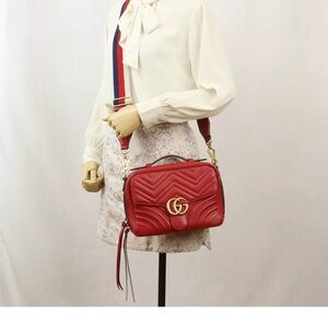 Used Gucci Gg Marmont Quilted Leather 2Way Shoulder Bag Brand 4981 Red Rank A Us